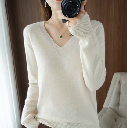 Sudadera de punto cuello en V cómoda - Vestiria