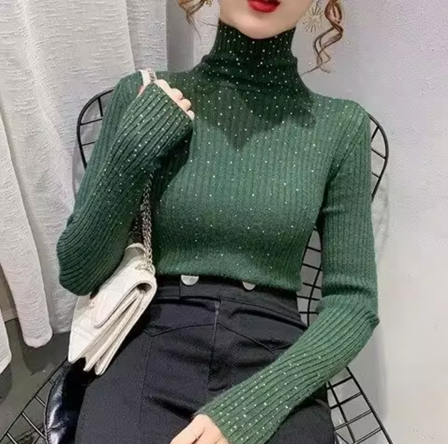 Jersey de Punto Cuello Alto Brillante - Vestiria