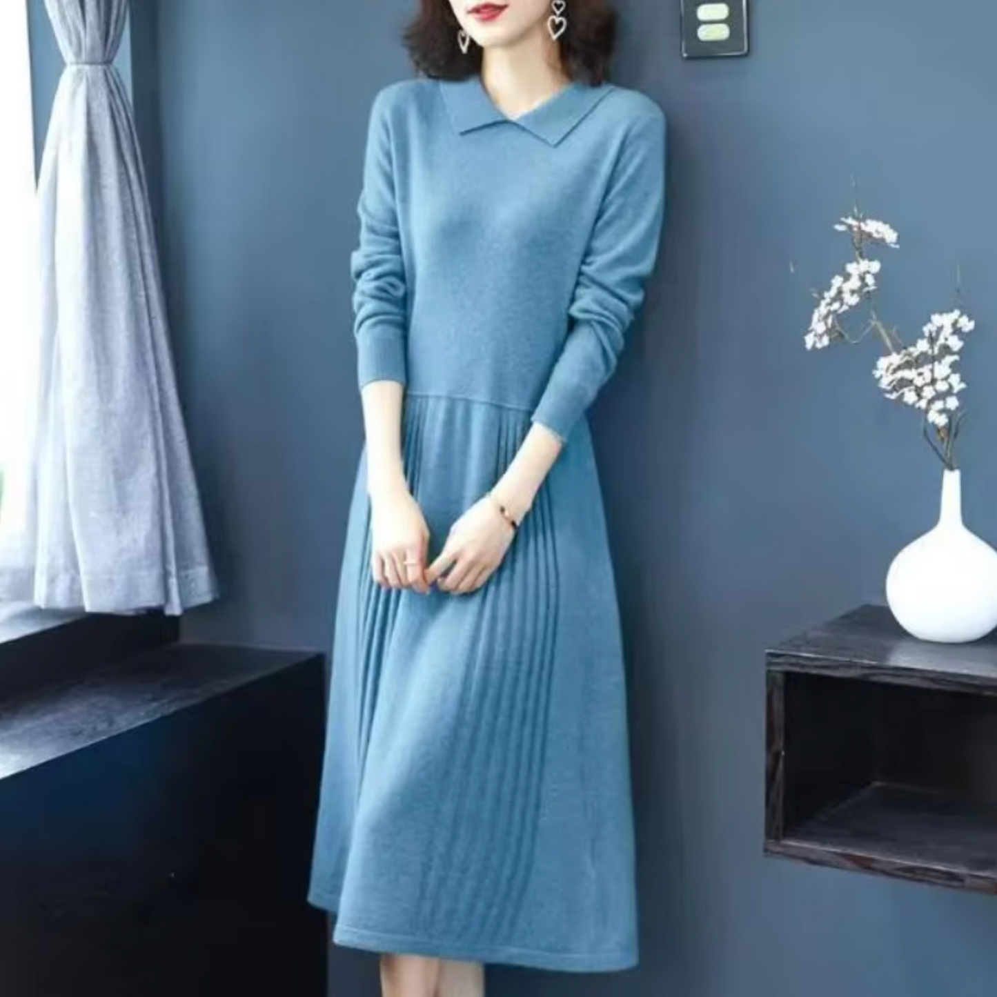 Vestido Punto Cuello Alto Mujer