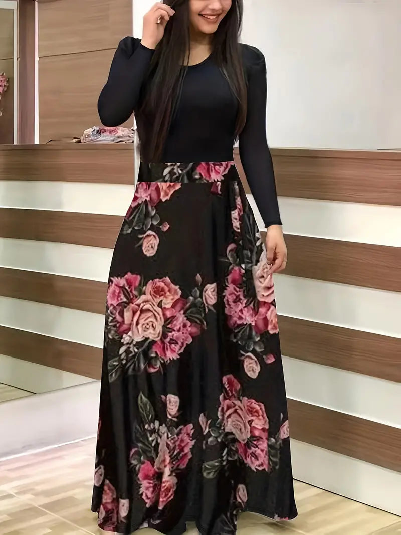 Vestido Floral Mujer Manga Larga Elegante