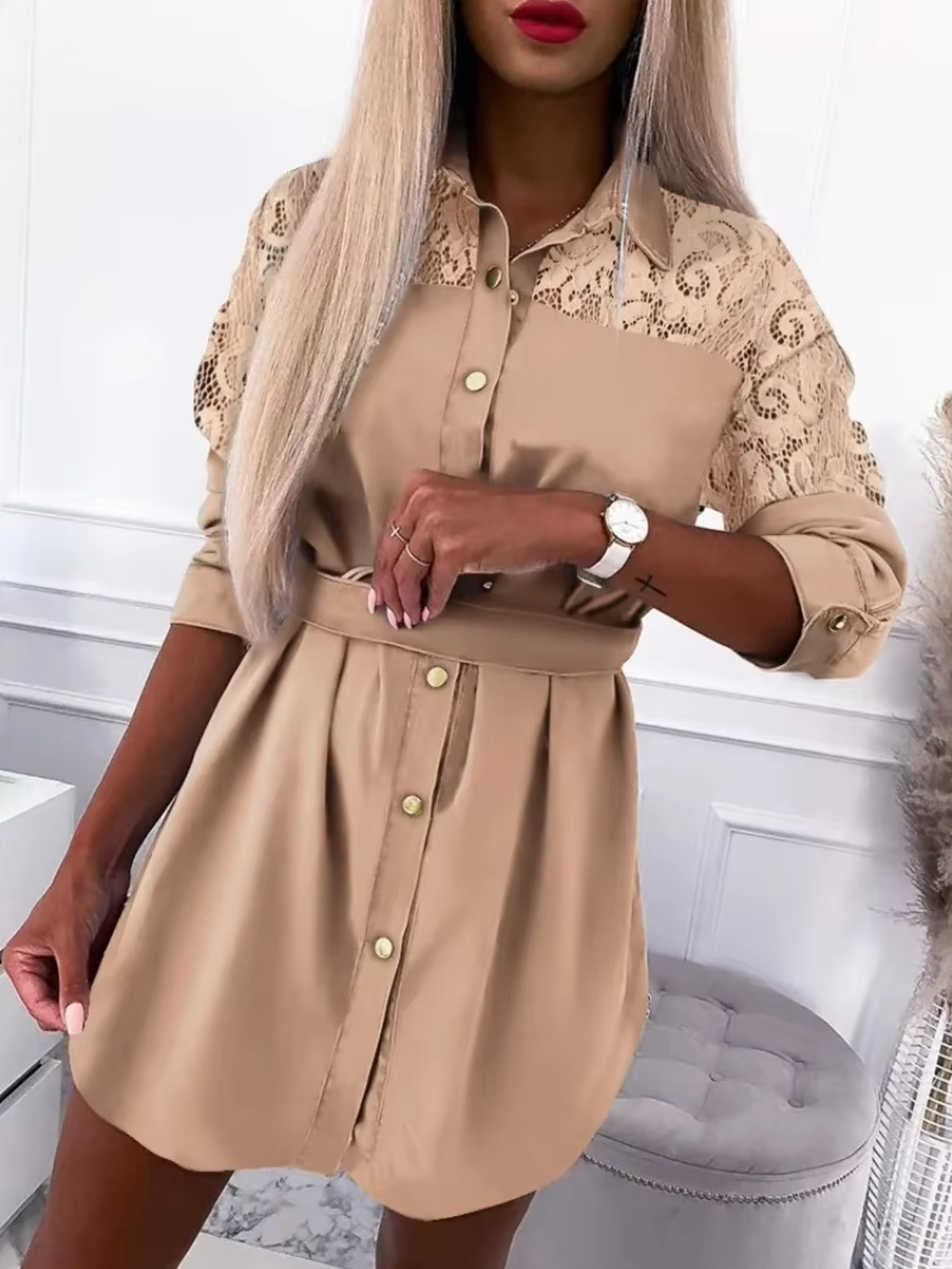 Vestido Encaje Elegante Manga Larga - Vestiria