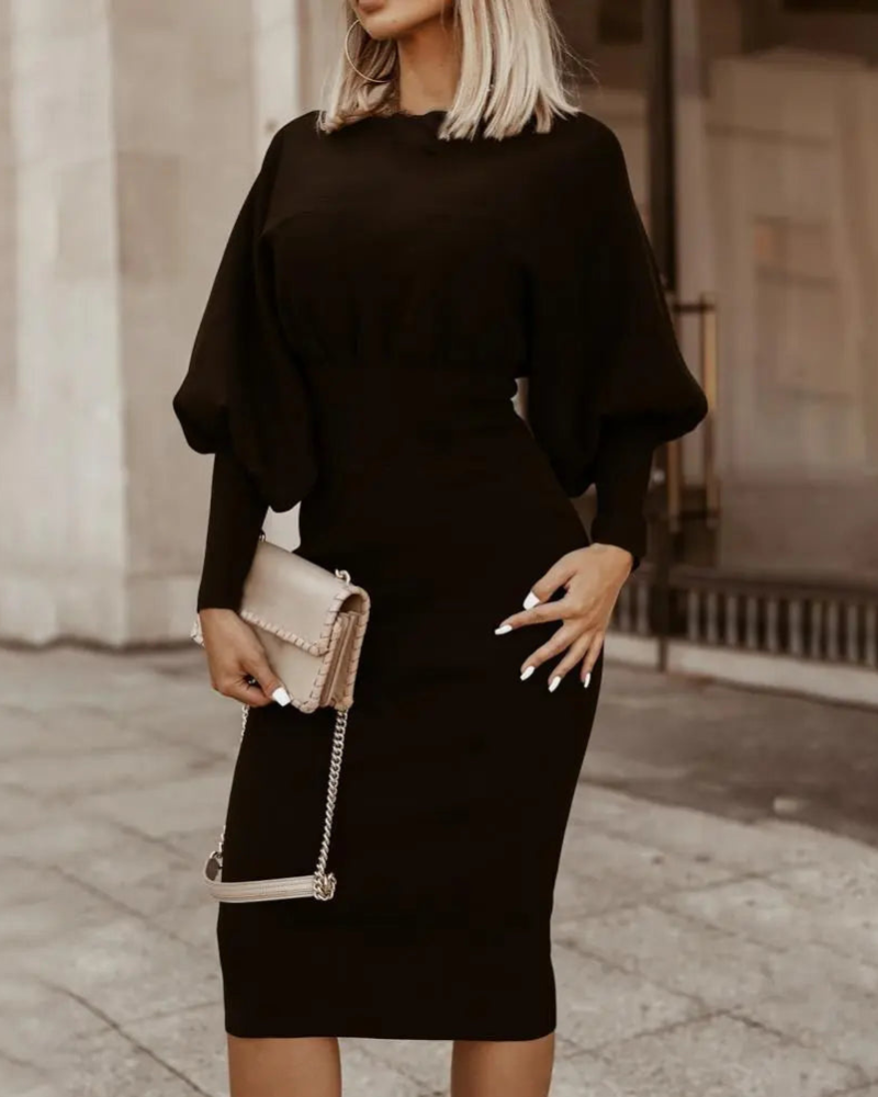 Vestido Midi Elegante con Mangas Rizadas - Vestiria