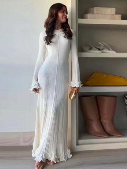 Vestido Largo de Punto con Volantes Elegante - Vestiria