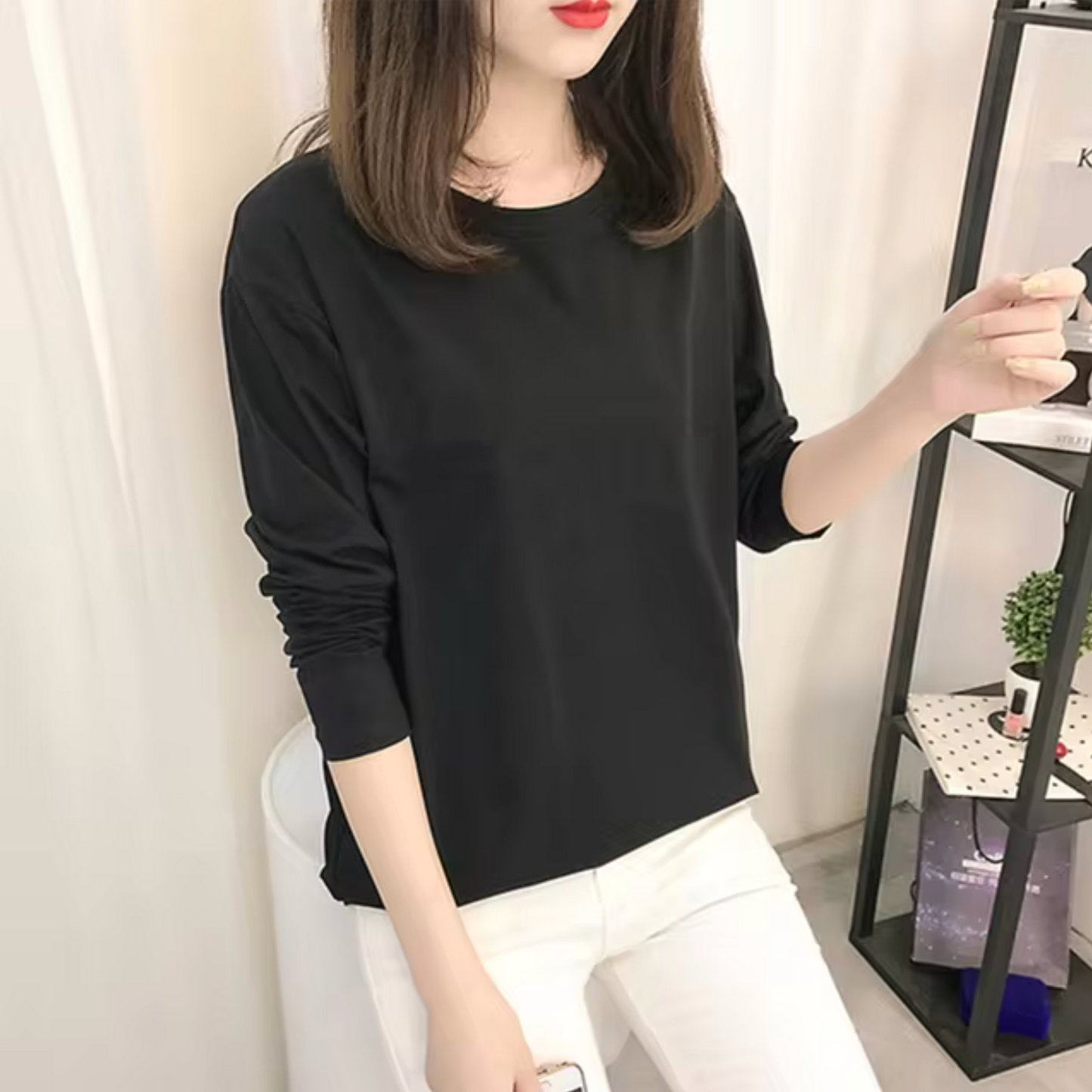 Camisa Algodón Manga Larga Cuello Redondo Clásica - Vestiria