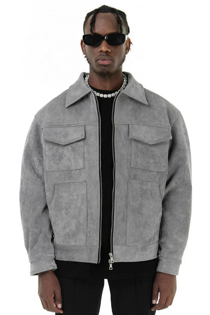 Chaqueta cuero funcional con cremallera hombre