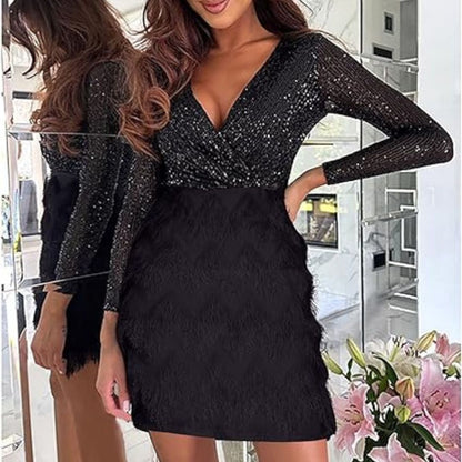 Vestido de Noche Lentejuelas Escote Profundo