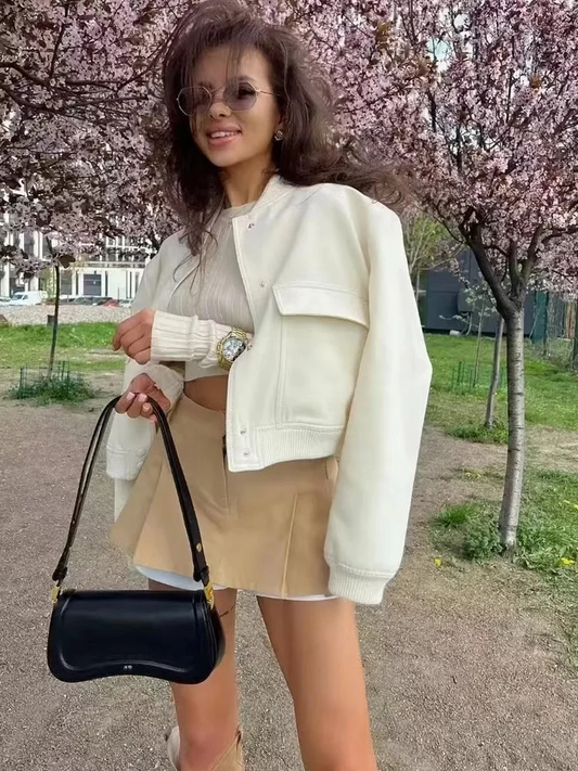 Chaqueta bomber mujer casual con bolsillos delanteros - Vestiria