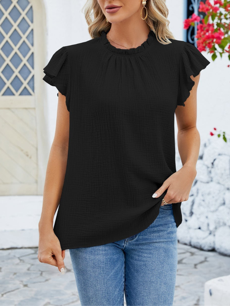Blusa de mujer con mangas fruncidas y encaje - Vestiria