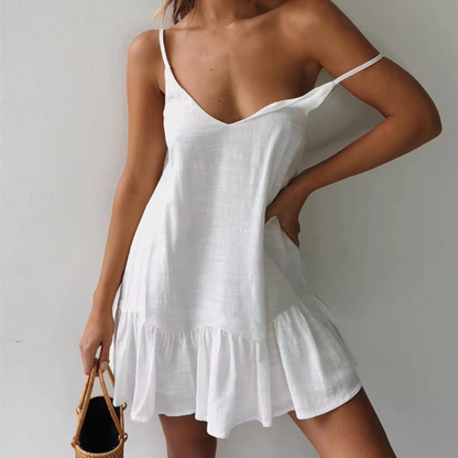 Vestido Corto Lino Fresco con Encajes