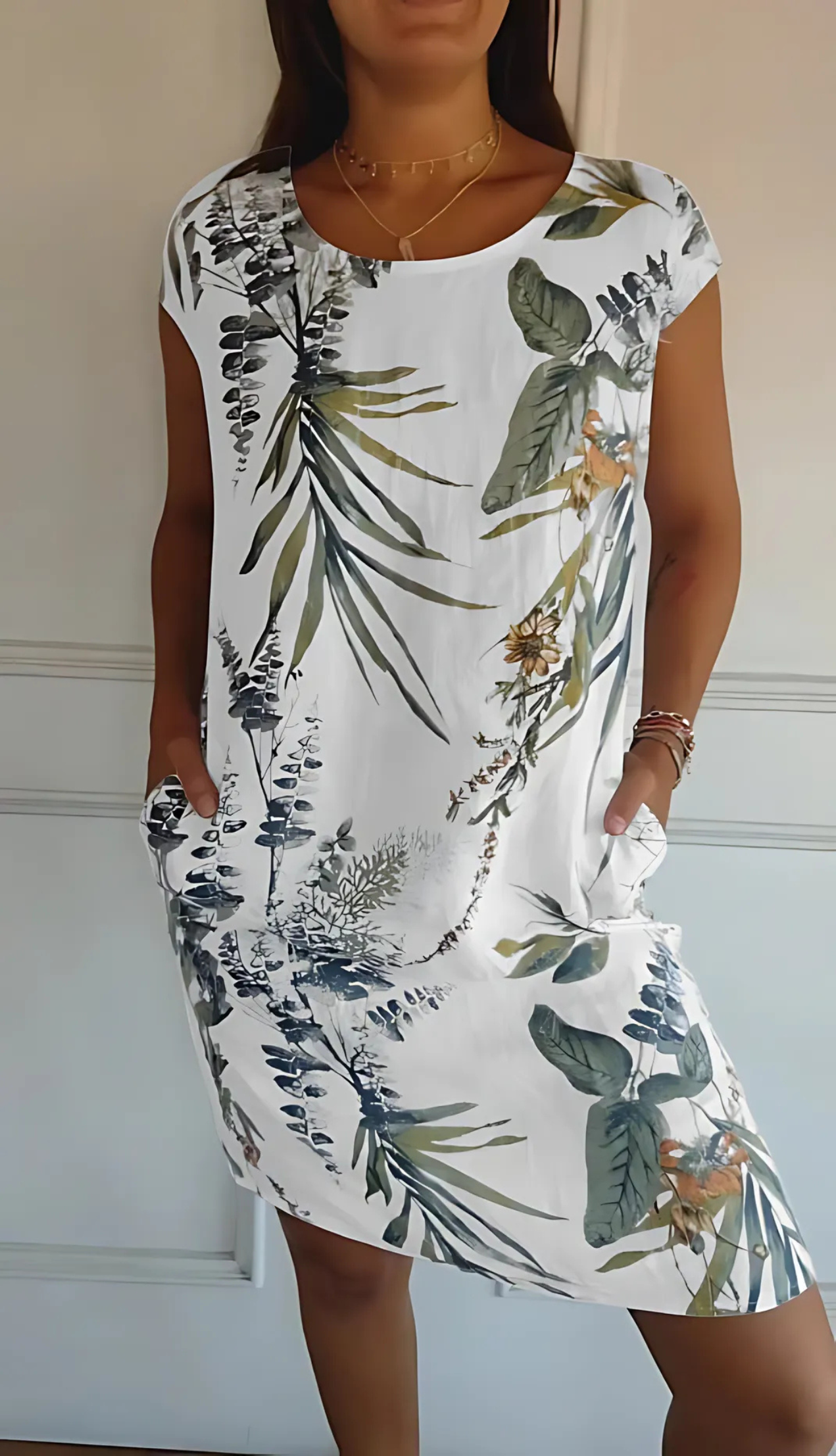 Vestido informal corte recto escote redondo - Vestiria