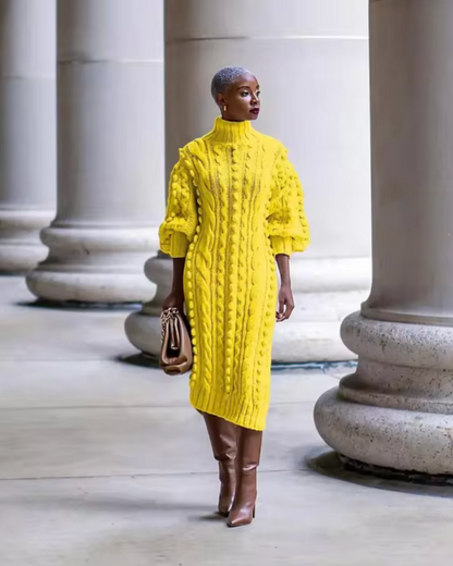 Vestido de Lana Cuello Alto Abrigado - Vestiria