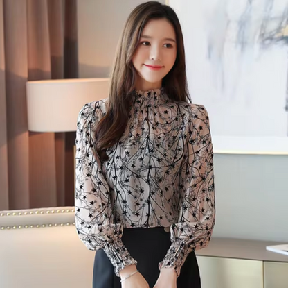 Blusa Ligera Estampada Mujer Cuello Alto - Vestiria