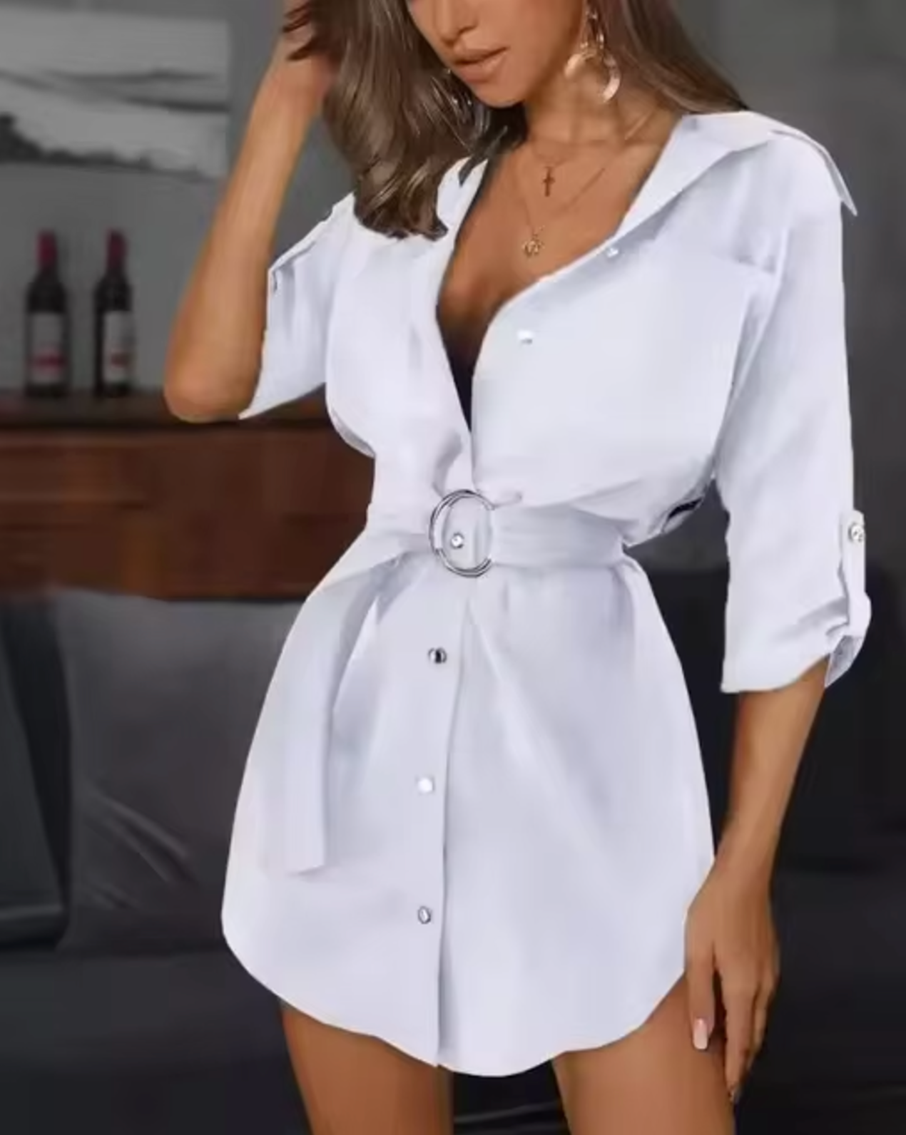 Vestido Camisero Estilo Clásico Cinturón - Vestiria