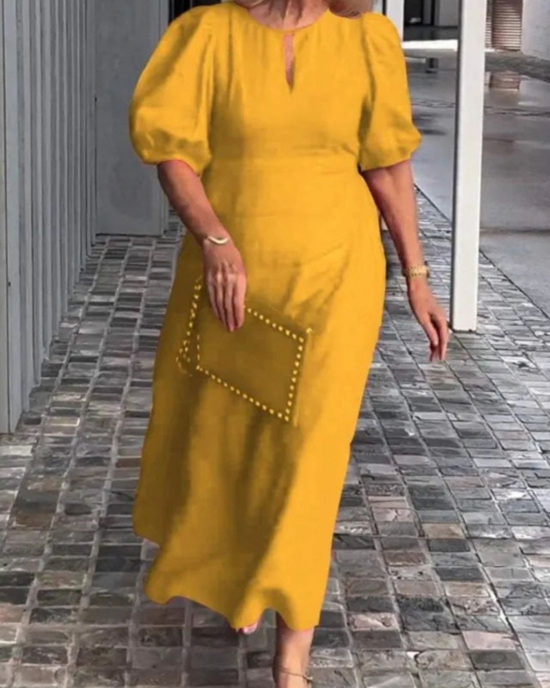 Vestido Largo Estampado con Mangas Rizadas