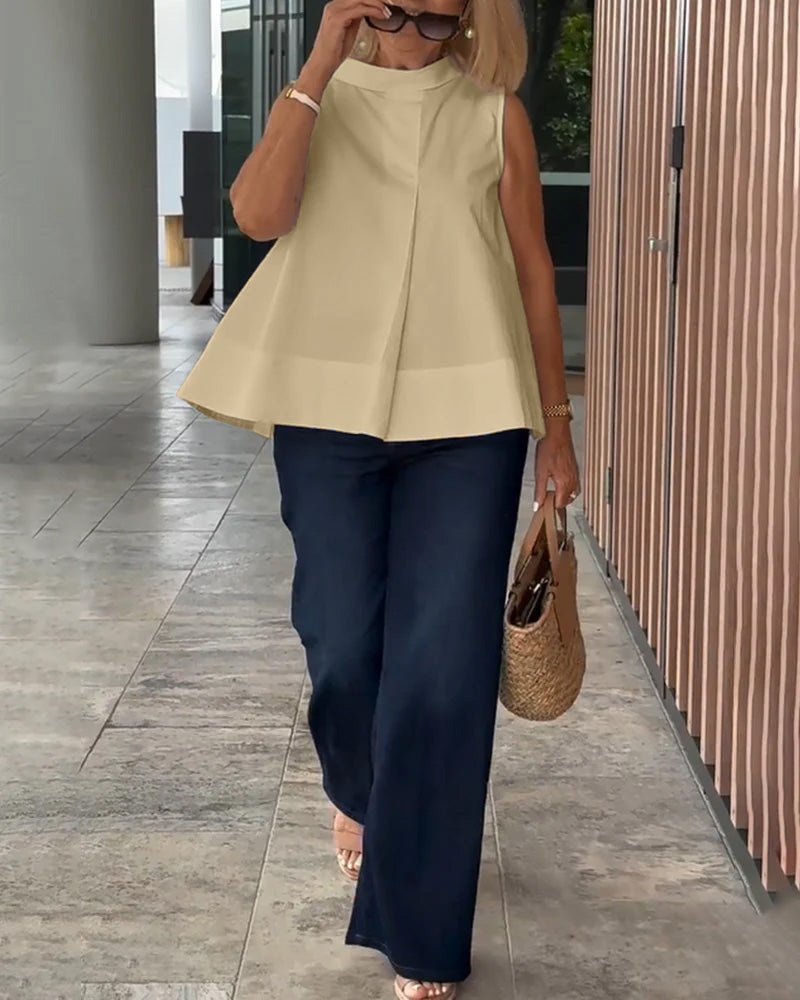 Top cuello alto sin mangas elegante mujer