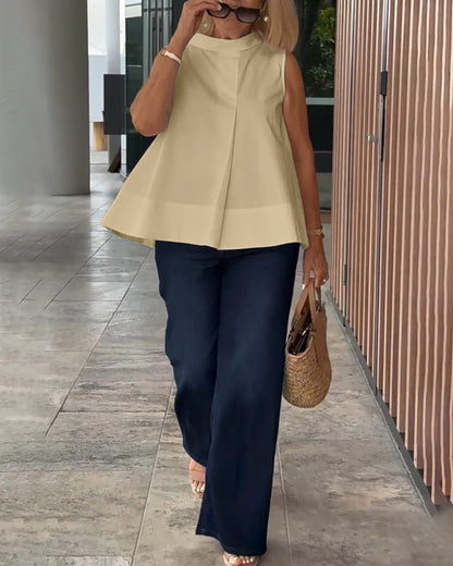 Top cuello alto sin mangas elegante mujer