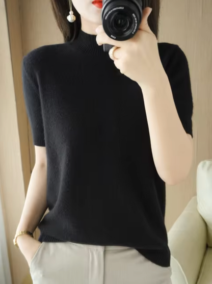 Sudadera de punto cuello alto manga corta - Vestiria