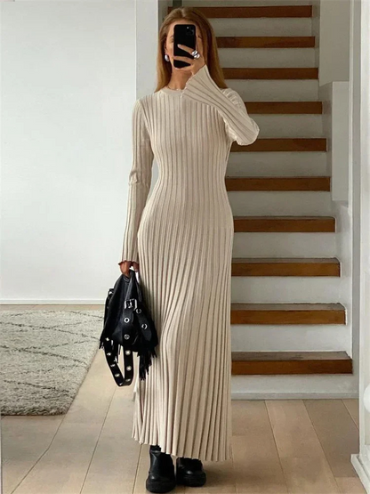 Vestido Largo Cuello Alto Elástico Mujer - Vestiria