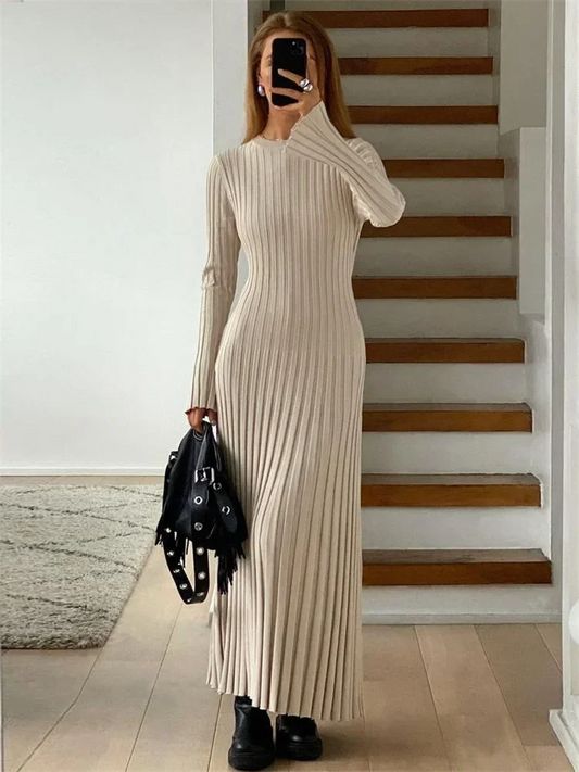 Vestido Largo Cuello Alto Elástico Mujer - Vestiria