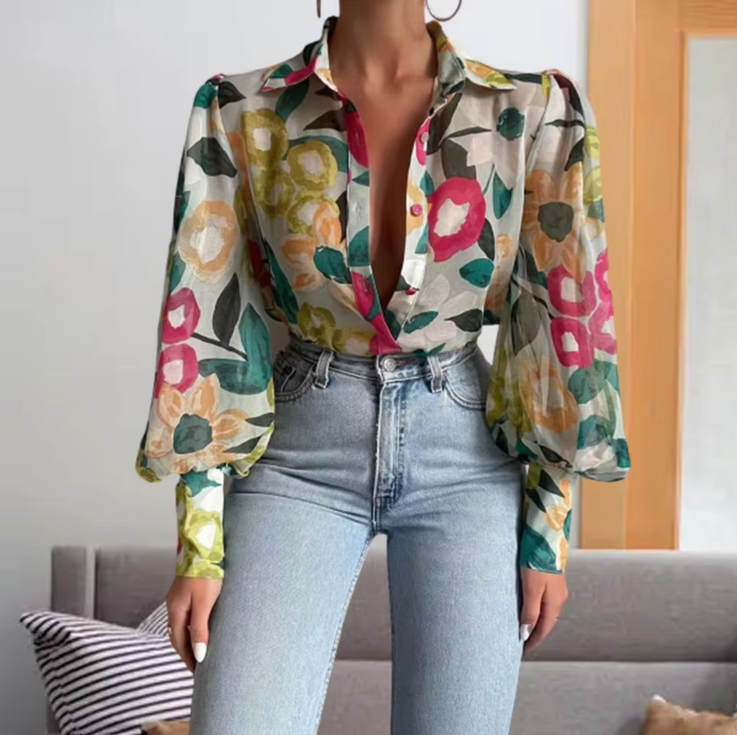 Blusa Floral Elegante Manga Larga - Vestiria