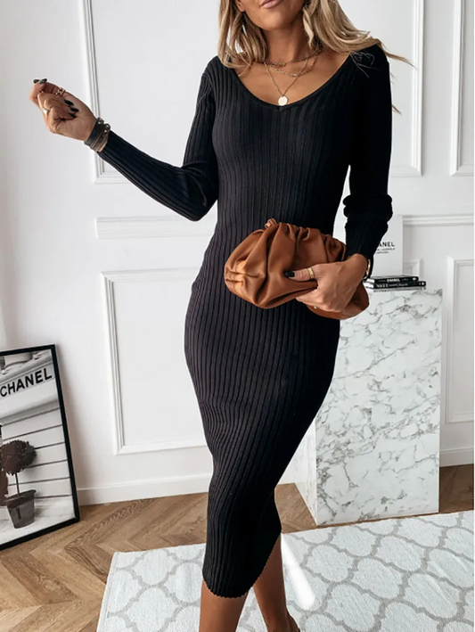 Vestido Punto Mujer Cuello V Manga Larga - Vestiria
