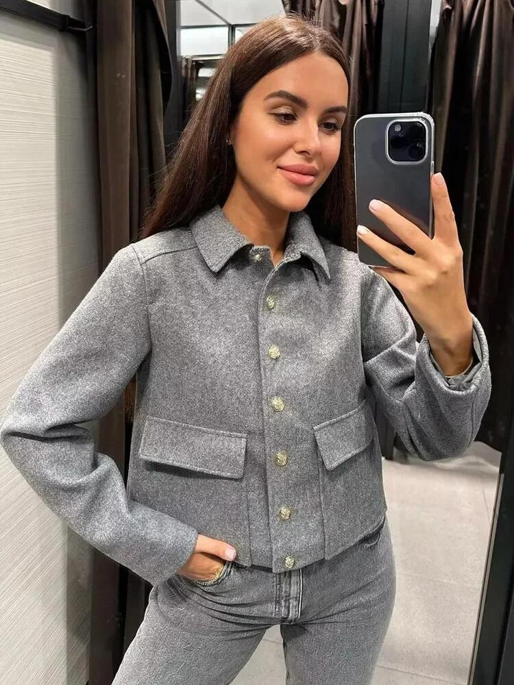 Chaquetón Punto Gris Mujer Elegante - Vestiria
