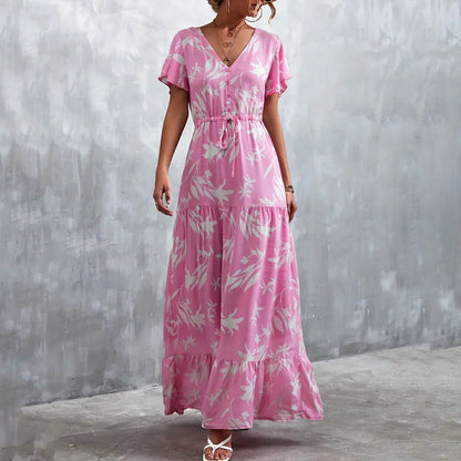 Vestido Boho Chic Manga Corta Escote Profundo