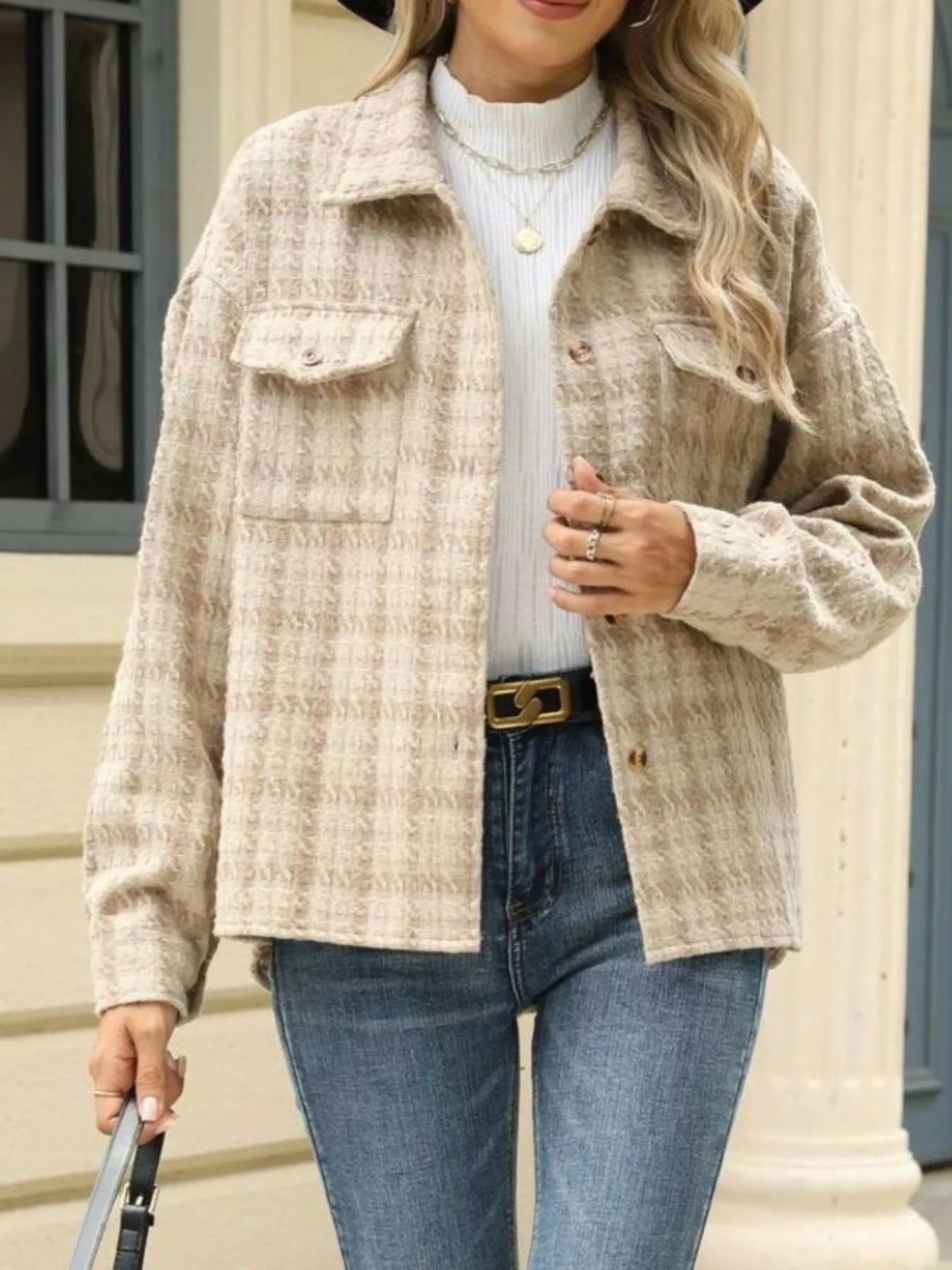 Chaqueta Cuadros Elegante Abotonada Invierno - Vestiria