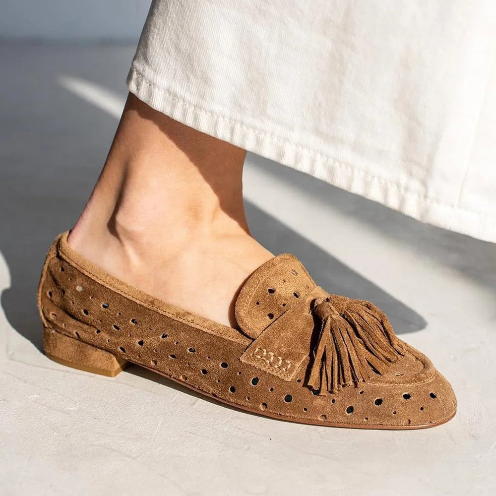 Zapatos Mocasines Mujer Ante Borlas Elegantes - Vestiria