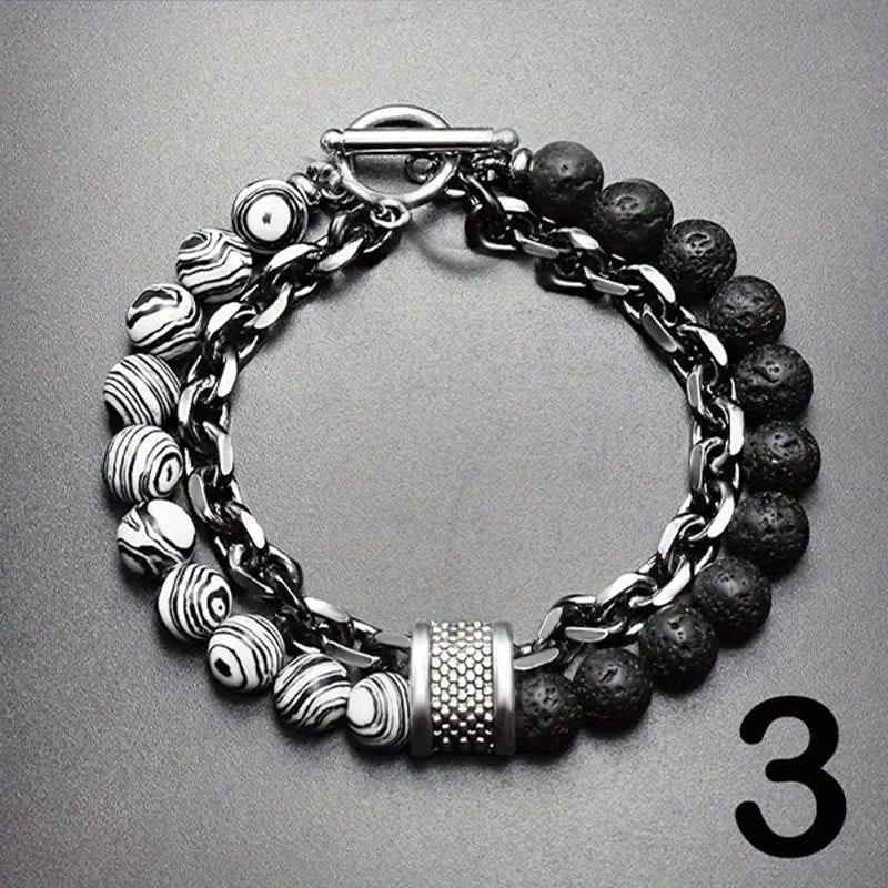 Pulsera Acero Pulido con Piedras Tigre