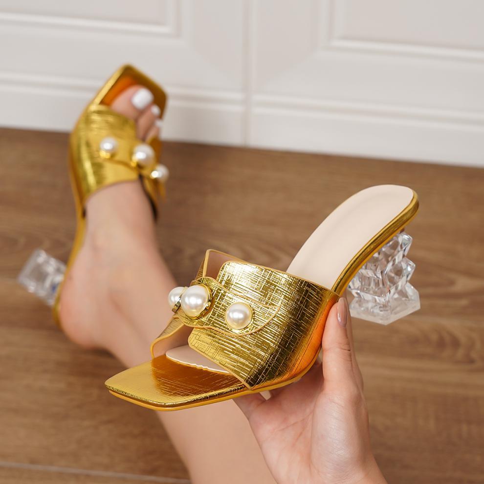 Sandalias Tacón Alto Mujer con Perlas y Cristales Brillantes - Vestiria
