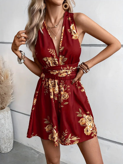 Pelele Floral Elegante Con Espalda Cruzada