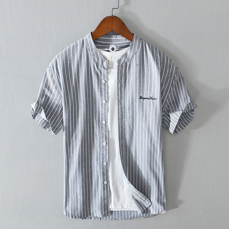 Camisa hombre rayas finas elegante bordado sutil