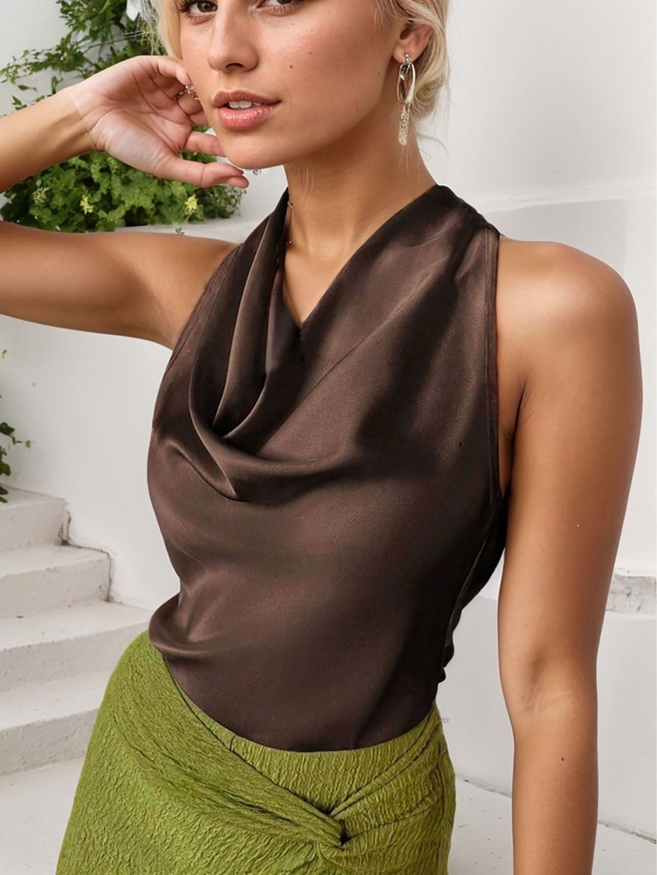 Blusa sin mangas satén elegante para mujer - Vestiria