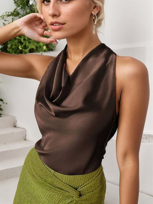 Blusa sin mangas satén elegante para mujer - Vestiria