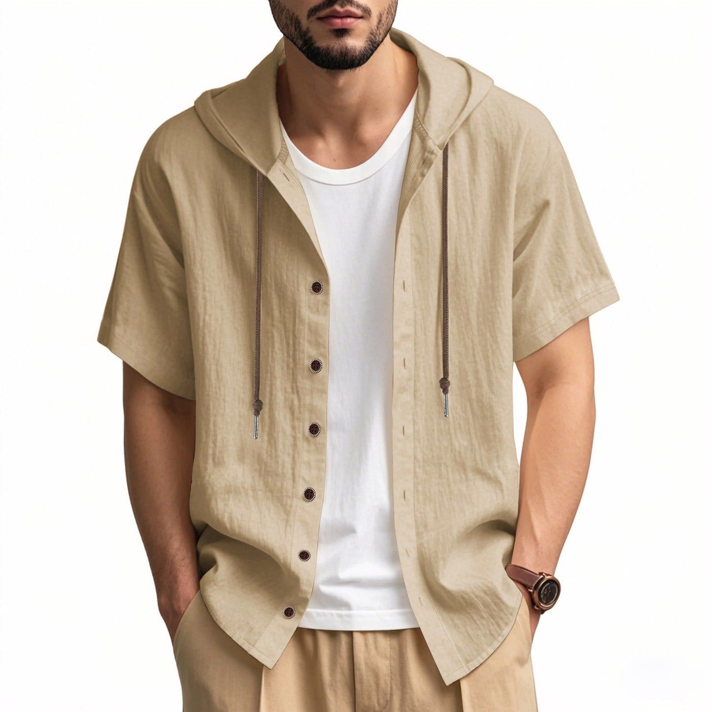 Camisa Hombre Capucha Algodón Relajada