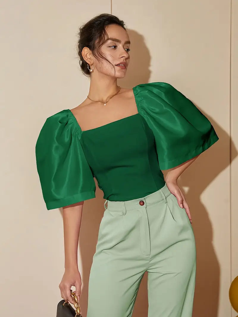 Top de Raso Elegante Mangas Voladas