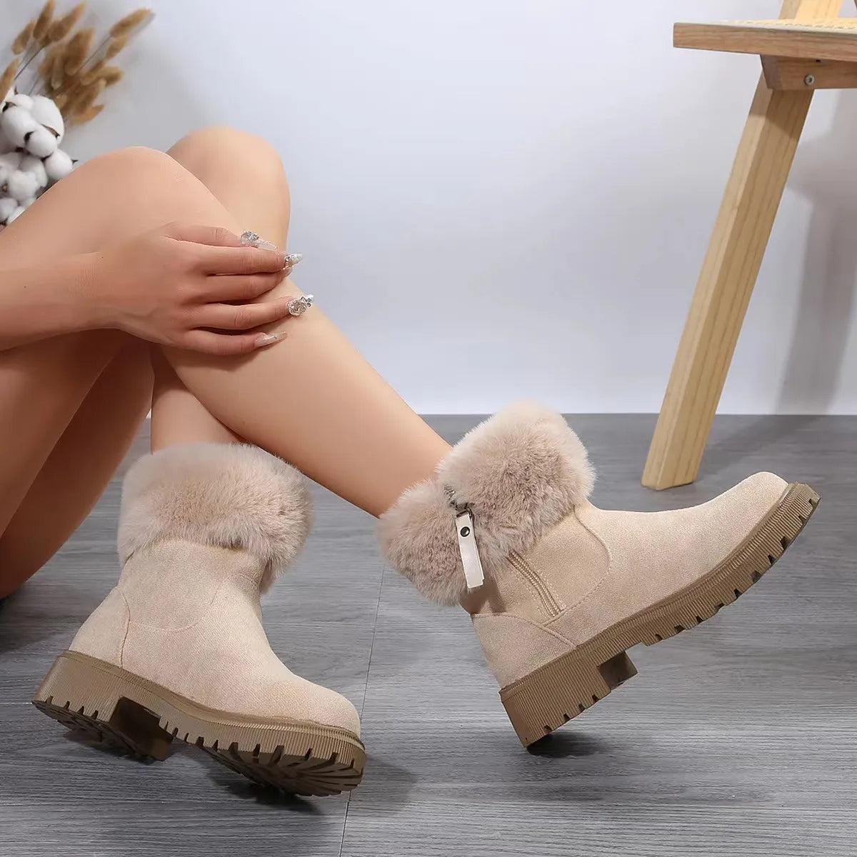 Botas Invierno Mujer Felpa Cremallera Cálidas - Vestiria