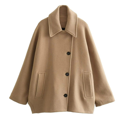 Abrigo Corto Chic con Cuello Polo y Mangas Acampanadas