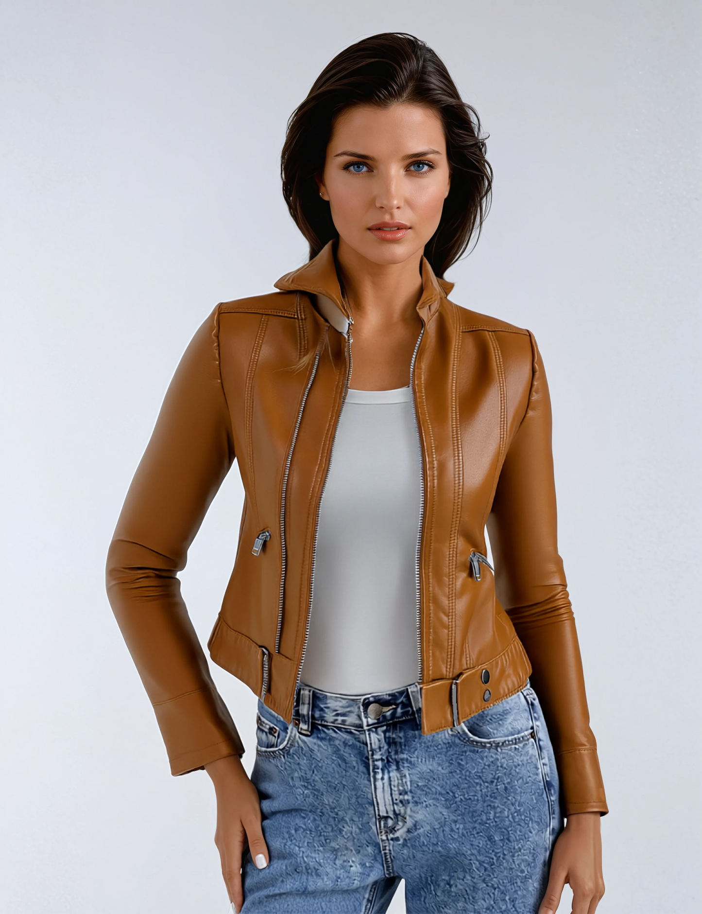 Chaquetón cuero sintético mujer estilo motero - Vestiria