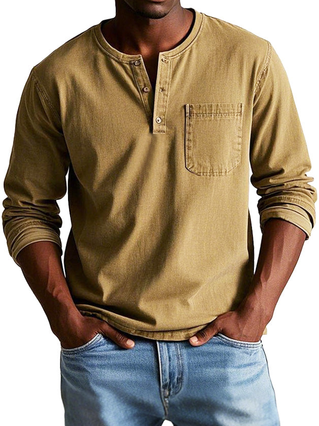 Camiseta Hombre Manga Larga Bolsillo Pecho