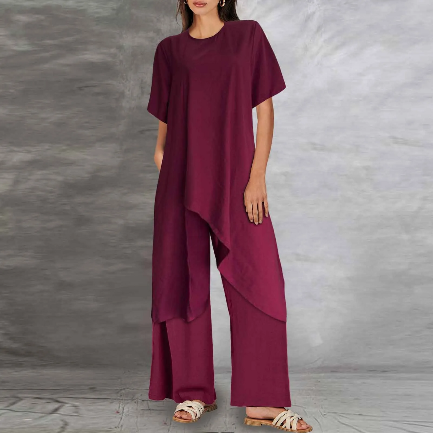 Conjunto Mujer Elegante Blusa Larga Pantalón