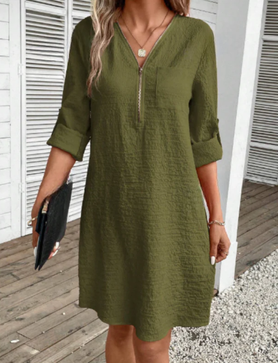 Vestido cómodo manga corta cuello V