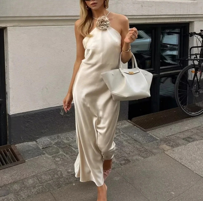 Vestido Satén Elegante Sin Mangas