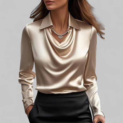 Blusa Mujer Satinada Cuello Drapeado Elegante