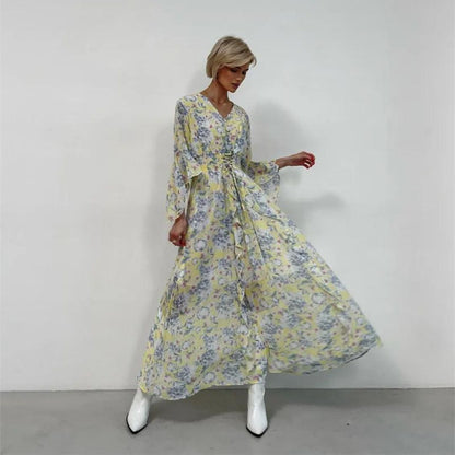 Vestido Floral Midi Elegante Escote V