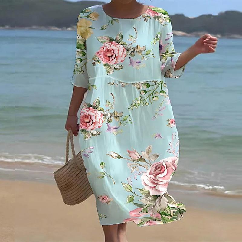 Vestido Floral Estampado Abdomen Cubierto - Vestiria