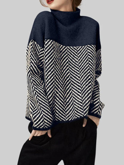 Suéter Cuello Alto Mujer Bicolor Algodón
