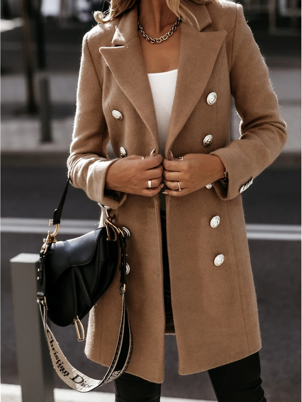 Abrigo Gabardina Doble Botón Elegante Mujer