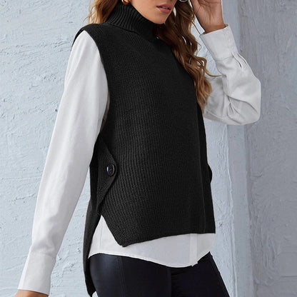 Chaleco Punto Cuello Alto Mujer Abrochado